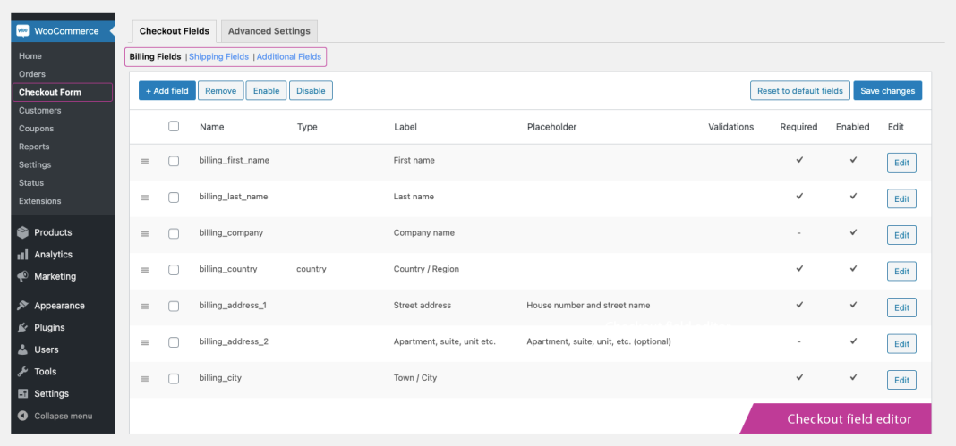 WooCommerce Checkout Field Editor Plugin